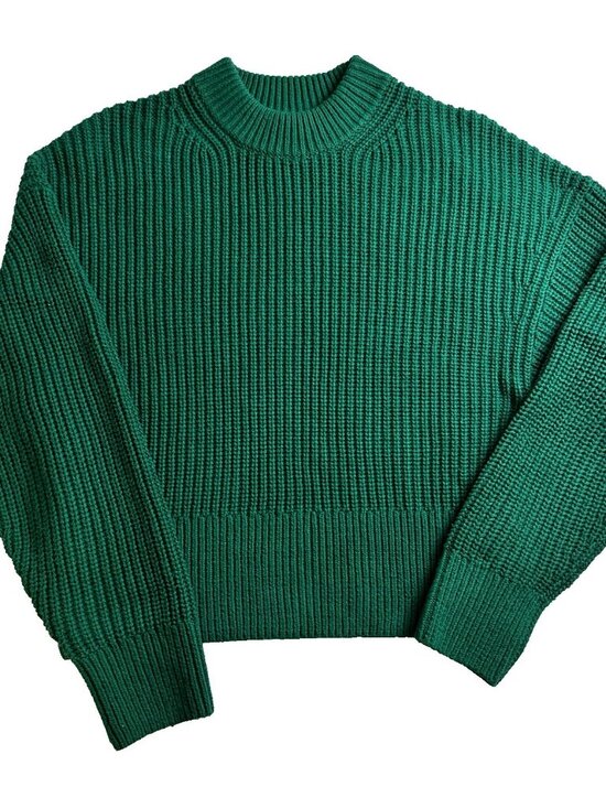 Everlane Womens Organic Cotton Chunky Knit Sweater Green Small Cropped Minimalis - Picture 3 of 12